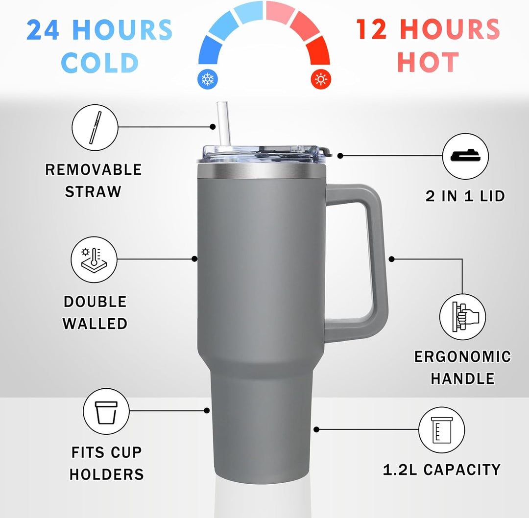 HNCY Thermobecher mit 2-in-1-Deckel 1180ML, Kaffeebecher to go Thermo, Trinkbecher mit Deckel und St