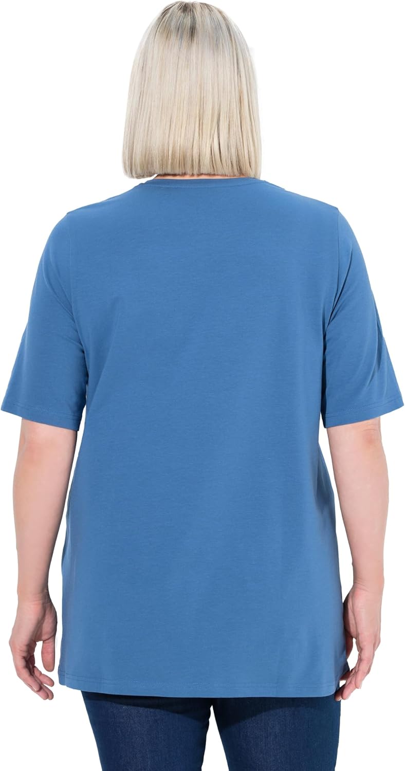 Ulla Popken Damen T-Shirt_807284 T-Shirt 50-52 Denimblau, 50-52 Denimblau