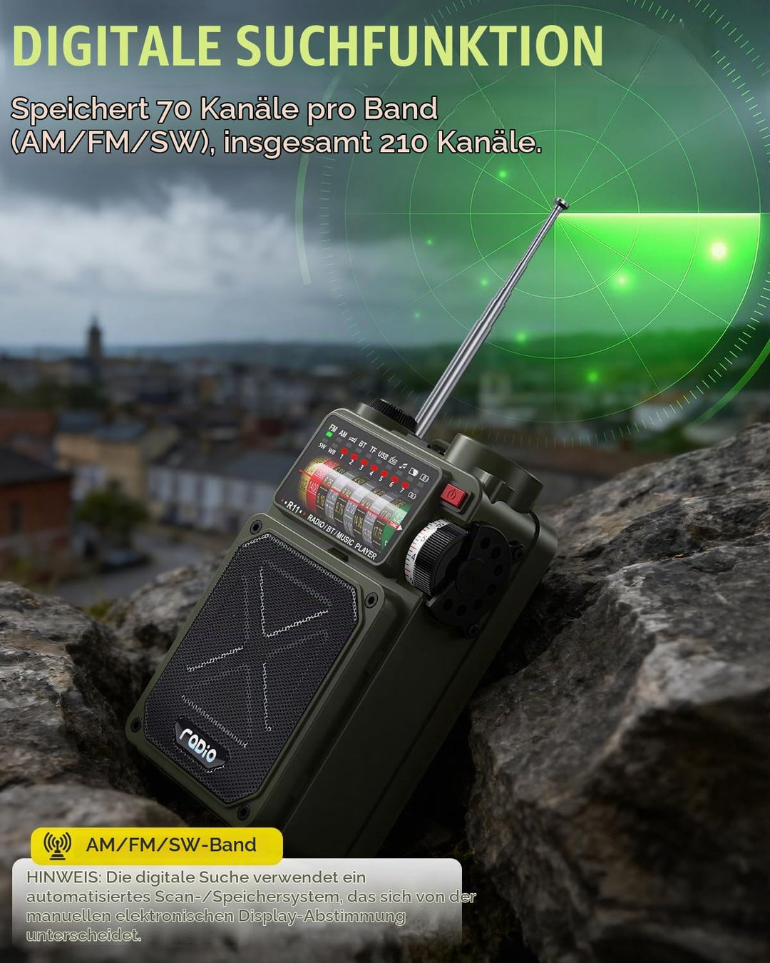NOAA Wetterradio – 4000 mAh AM/FM/WB/SW Notfall-Radio mit Bluetooth, Taschenlampe, SOS-Alarm, Stromv