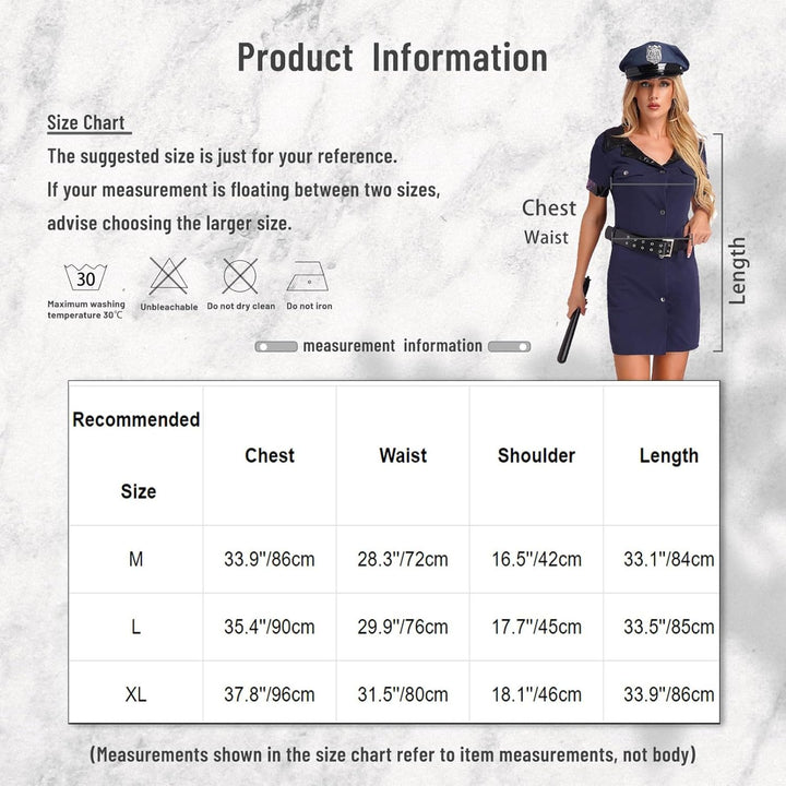 Aislor Sexy Polizei Kostüm Damen Polizistin Uniform mit Mütze Handschnelle Cop Costume Komplettes Ou
