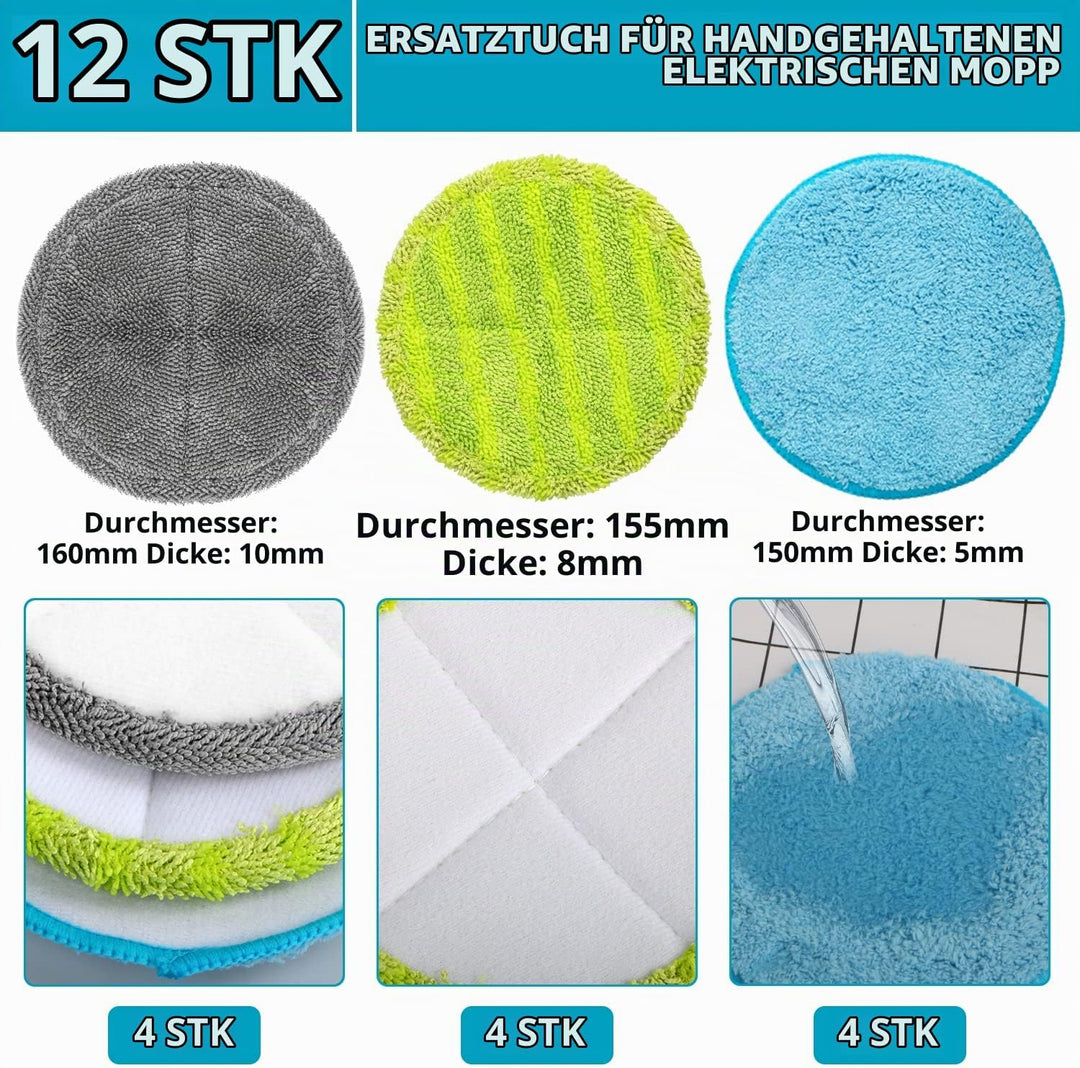 12 Stück 16cm Mikrofaser Pads geeignet für Hurricane M30457, 16cm Universal Elektrische Ersatz Wisch