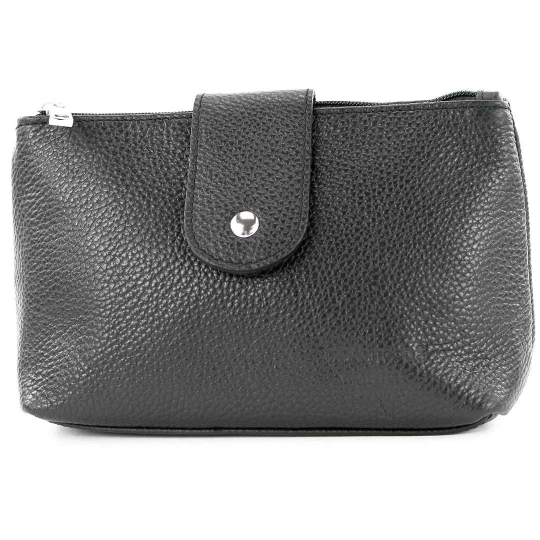 modamoda de T213 Damen Leder Kosmetiktasche Reiseetui Medium handmade in Italy Schwarz, Schwarz