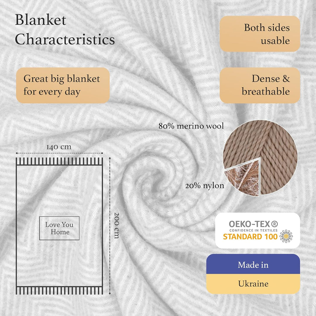 LYHome Merino Decke - Kuscheldecke Tagesdecke Sofa Wolldecke, Blanket Überwurfdecke Sofadecke Wohnde