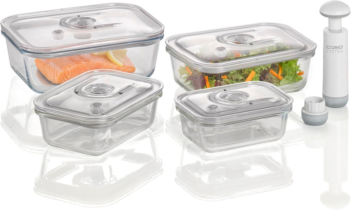 CASO VacuBoxx E-Set - 4 extrem stabile eckige Vakuumbehälter aus Borosilikatglas, BPA-Frei, hitzebes