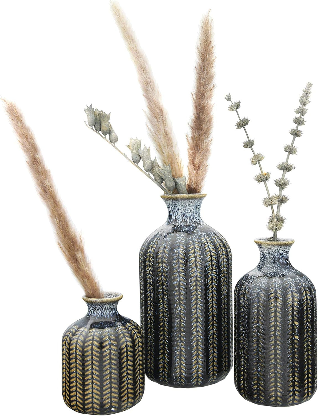 Creative Co-op Vase mit Prägung aus Steingut, reaktiv, glasiert, 3 Grössen, Blau