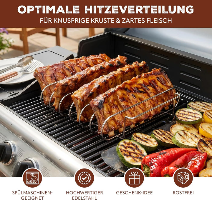 eluno Spareribs Halter mit Haltegriffen, Rippchenhalter zur Zubereitung von 6 Spareribs für Beste Er