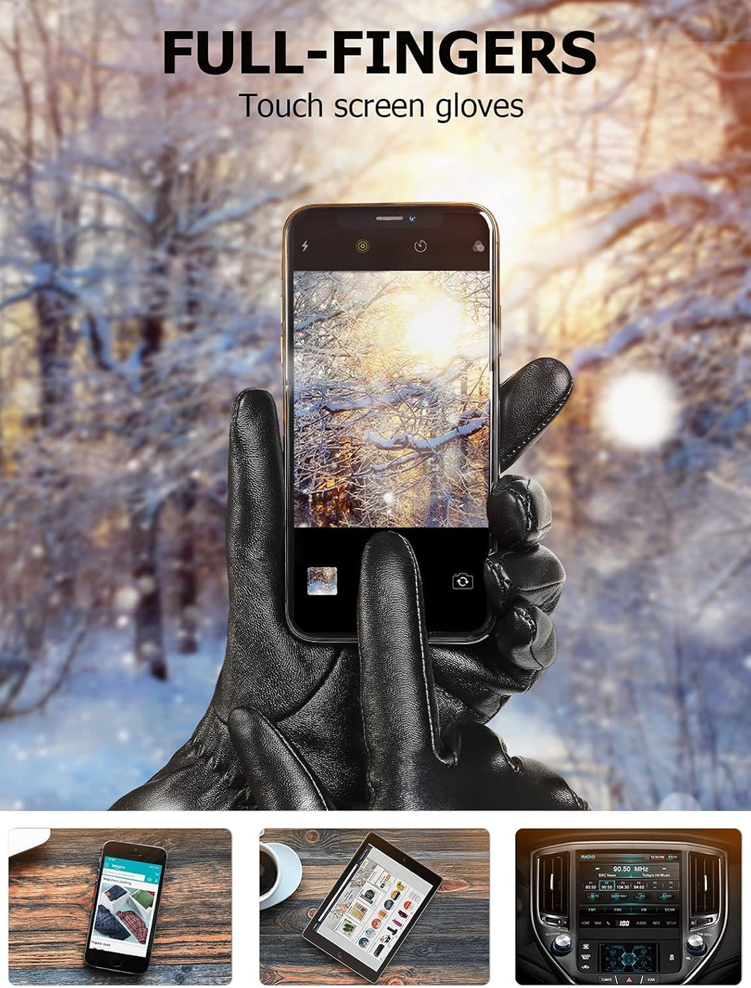 Touchscreen Handschuhe für Damen Warme Lederhandschuhe Gefüttert Winter SMS-Handschuhe Schwarz M, Sc