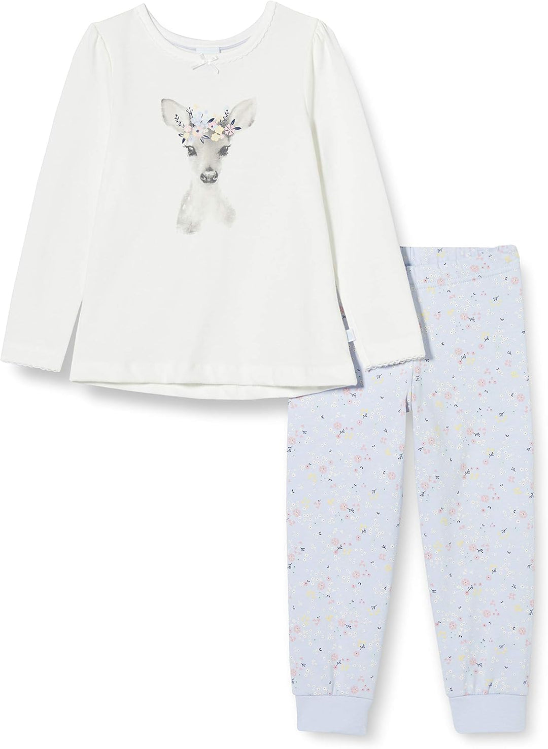 Sanetta Mädchen Schlafanzug Broken White Bezaubernder Pyjama eindrucksvollen Rehkitz-Artwork 98 Beig