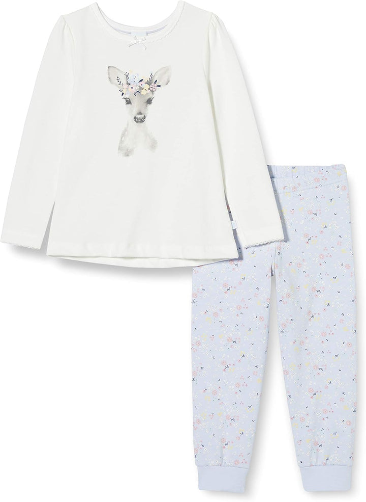 Sanetta Mädchen Schlafanzug Broken White Bezaubernder Pyjama eindrucksvollen Rehkitz-Artwork 98 Beig