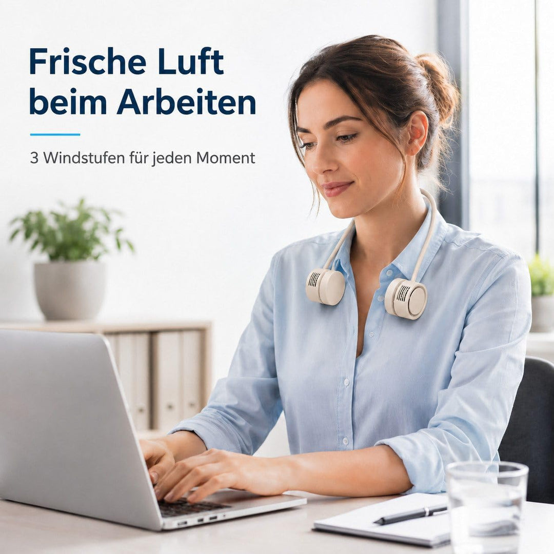 Nackenventilator tragbar USB-C, 180 g Halsventilator kabellos mit 3 Windstufen, Aromafunktion, flexi