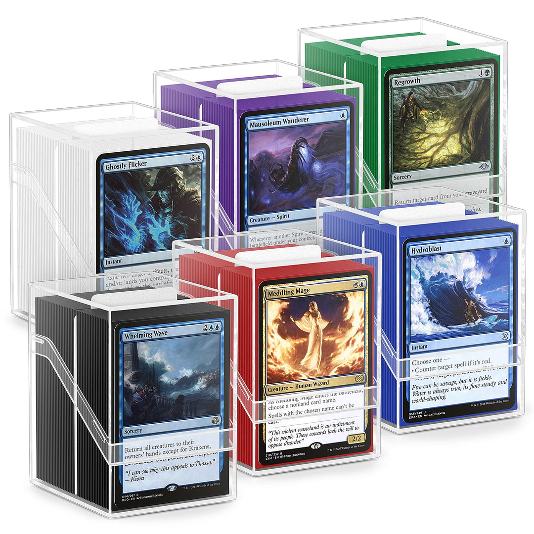 6 Stück Card Deck Boxen, Transparent Commander Kartenbox mit 600Pcs Kartenhüllen und Kartentrenner,