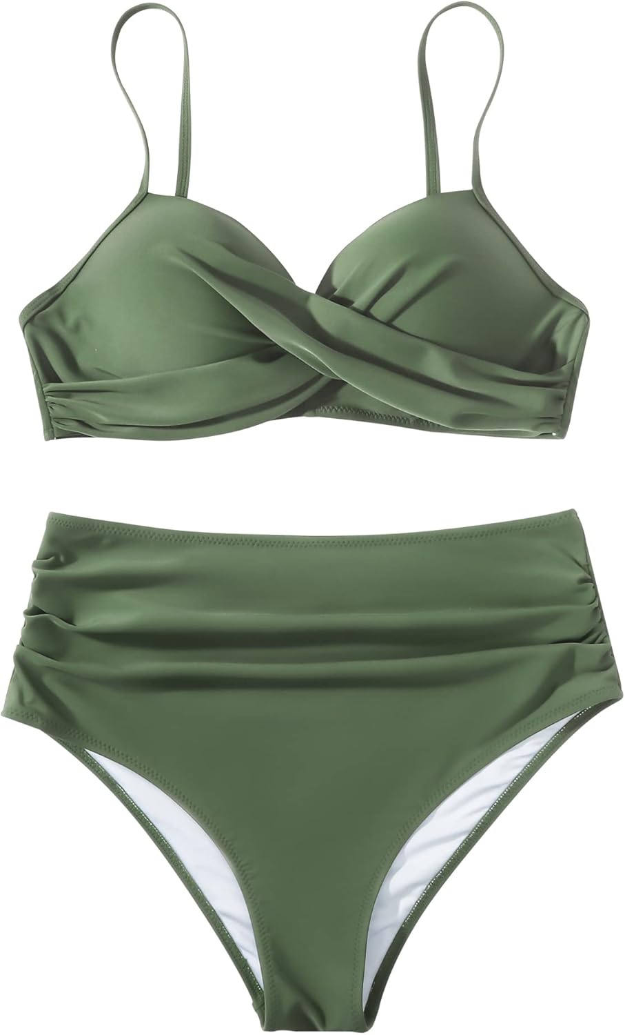 RXRXCOCO Damen Wickel Push Up Bikini Oberteil Bauchweg High Waist Bikini Set Bademode XL Armeegrün,