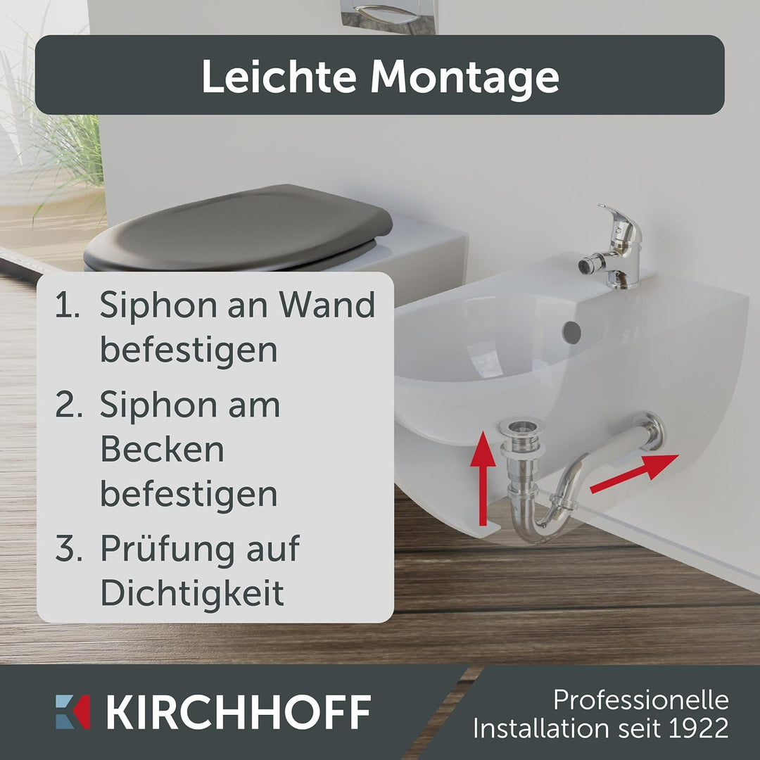 KIRCHHOFF Siphon Bidet, Siphon mit Abflussrohr und Tauchrohr passend für Bidets, Universal Syphon mi