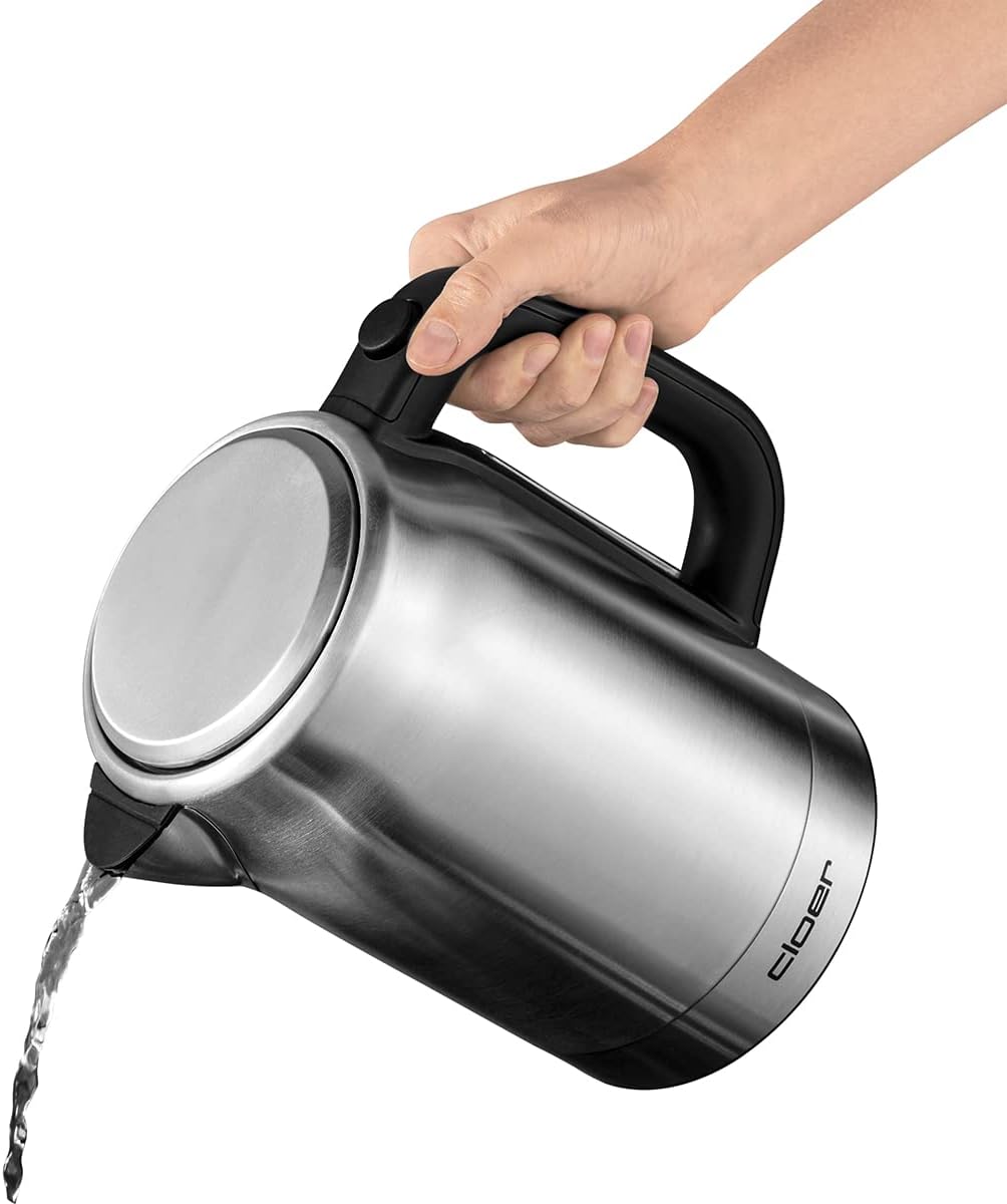 Cloer 4459 Touch-Wasserkocher, Basisstation mit Glasoberfläche-LED-Anzeige, 1,7 Liter, Edelstahl Tou