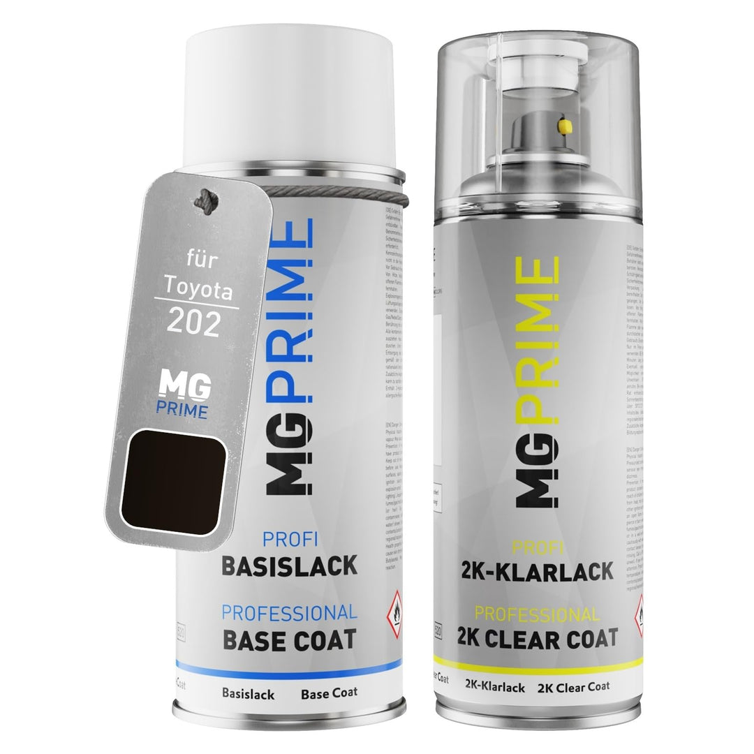 MG PRIME Autolack 2K Spraydosen Set für Toyota 202 Black Onyx/Onyxschwarz Basislack 2 Komponenten Kl