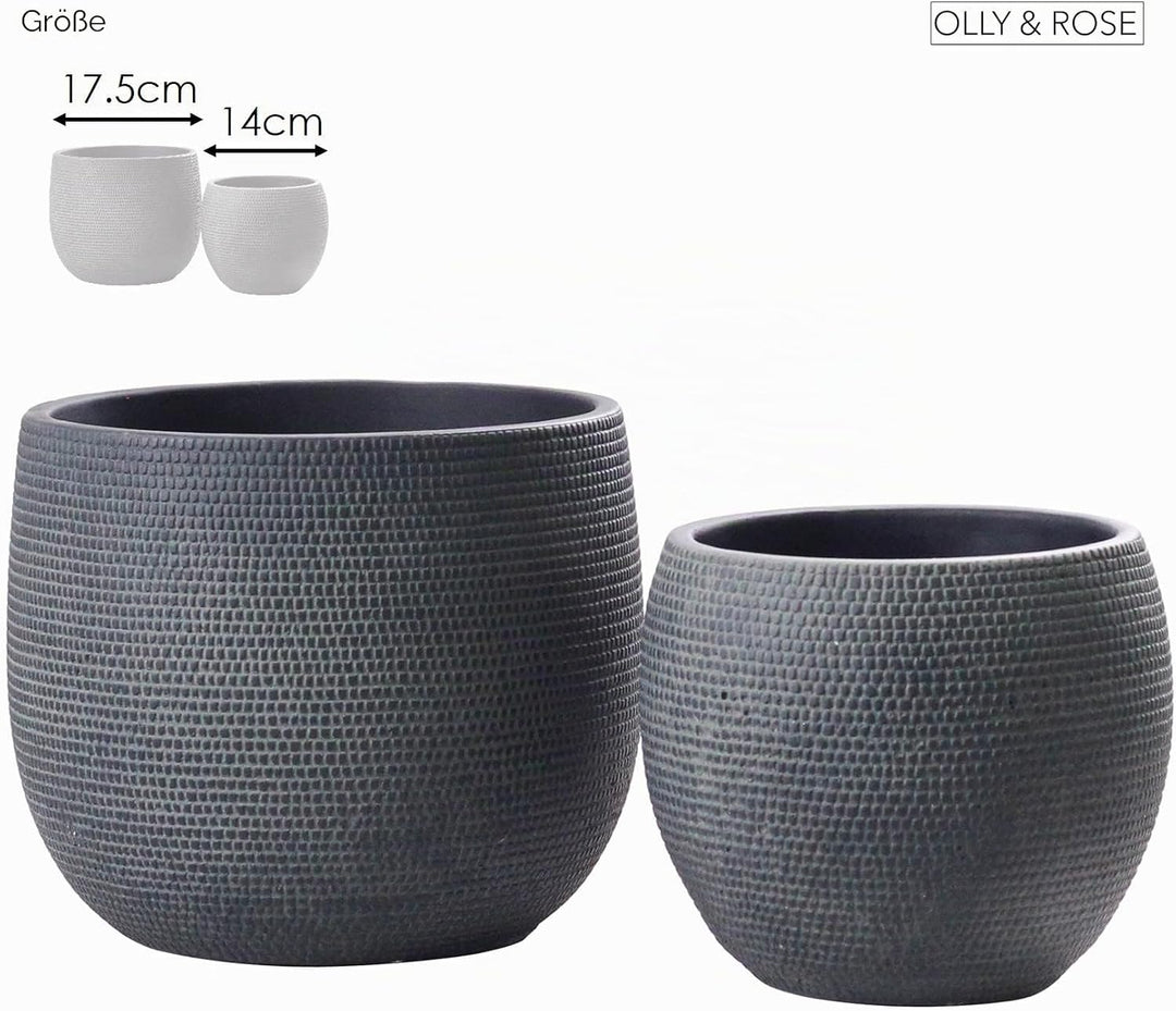 Olly & Rose Barcelona Keramik-Blumentopf-Set 2 – Pflanzgefässe für drinnen und draussen, Schwarz, Sc