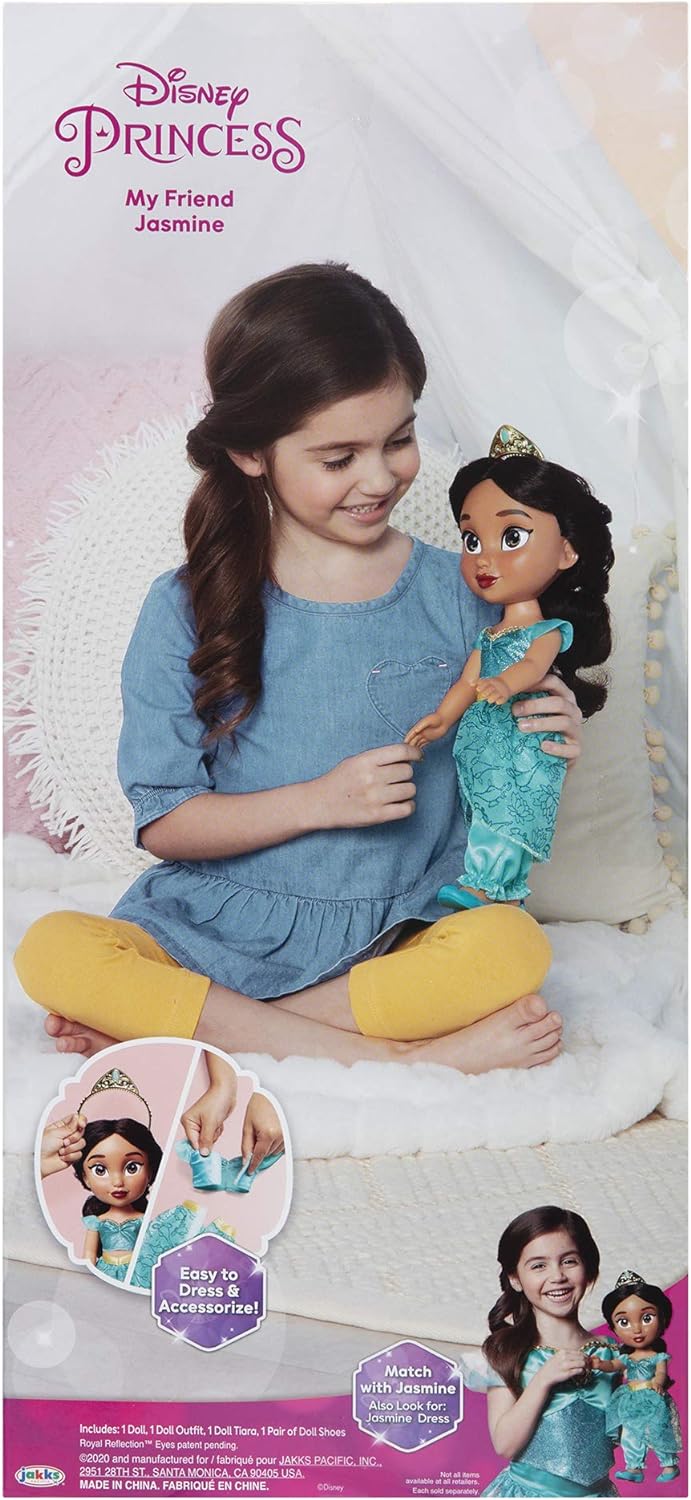 Disney Princess Jasmin Puppe 35cm, reflektierende Glitzeraugen, bewegliche Gelenke, ausziehbares Out
