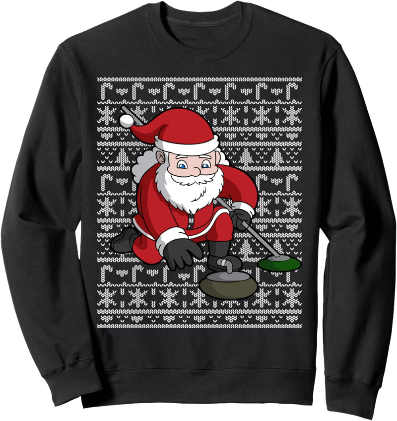 Curling Santa Claus Ugly Christmas Pattern Winter Sports Sweatshirt