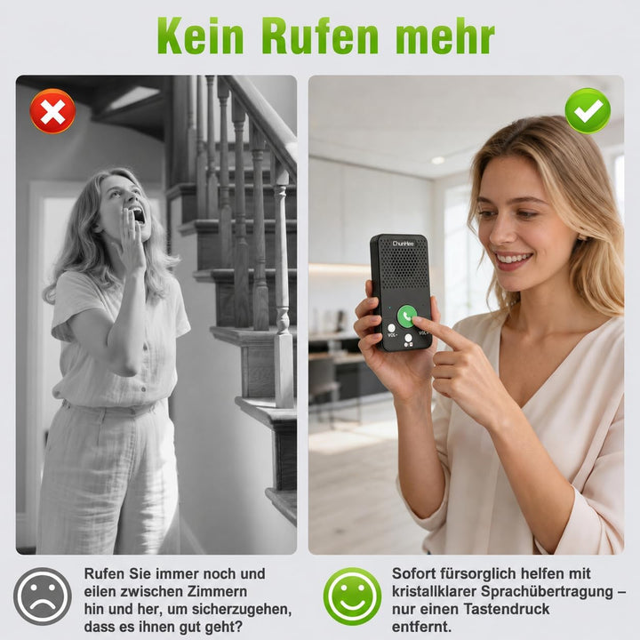 ChunHee Senioren Gegensprechanlage für Zuhause, Kabelloses Intercom 2er Set | Schnelle Hilfe per Tas