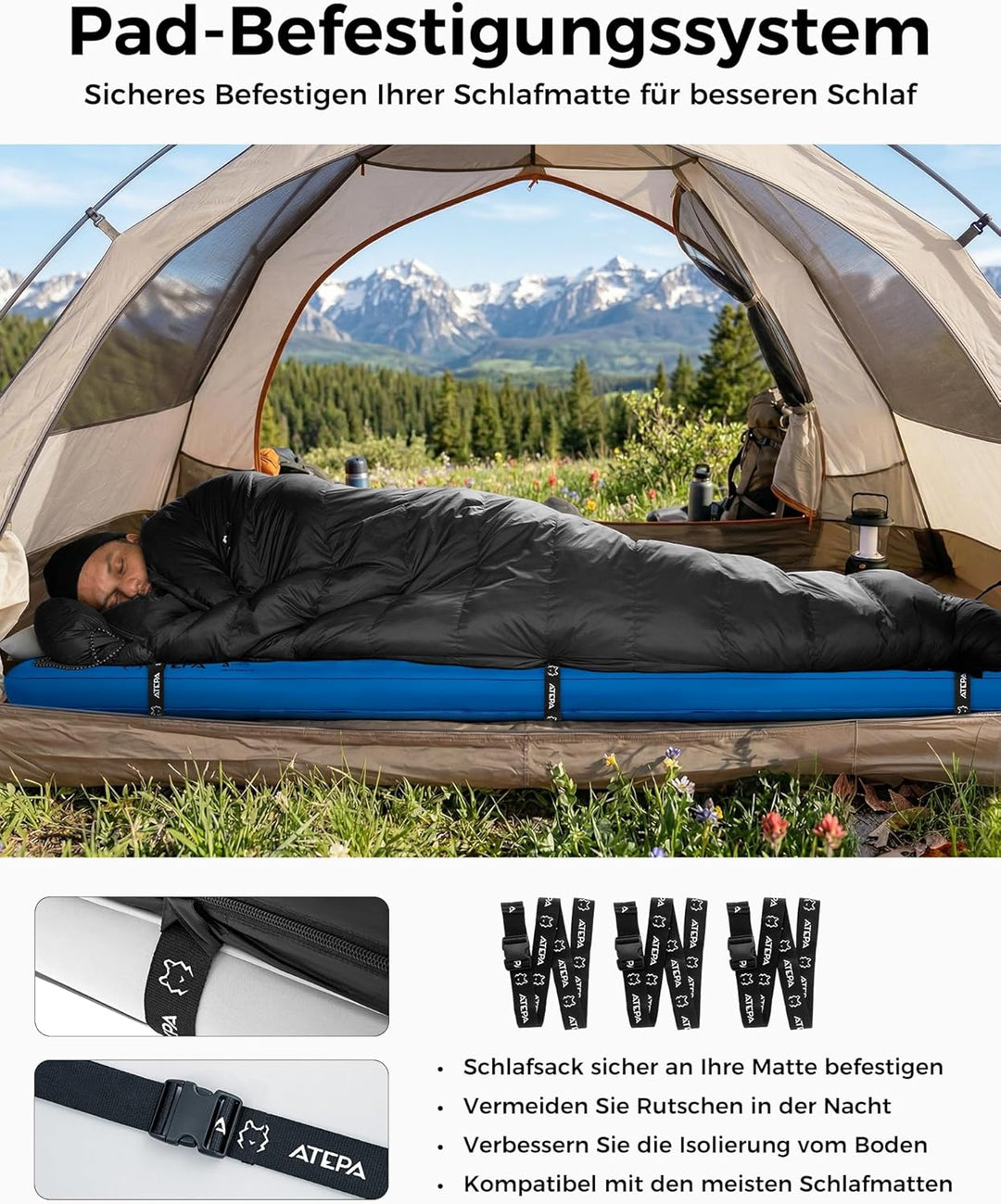 ATEPA Ultraleichter Daunenschlafsack 650/700FP, 3-Jahreszeiten (12°C / 6°C / -1°C), Leicht & Kompakt