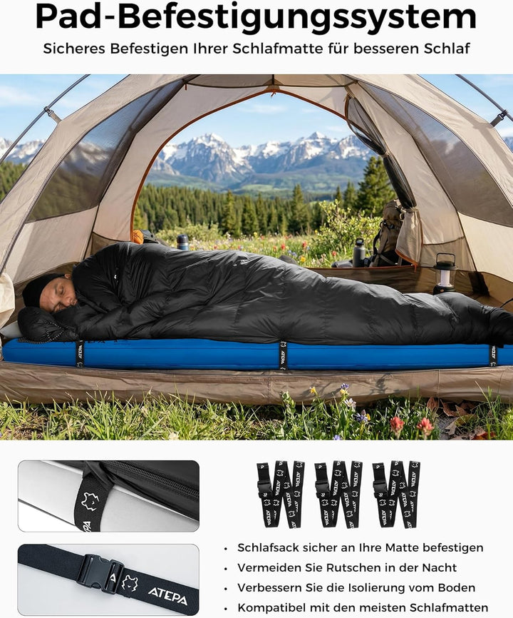 ATEPA Ultraleichter Daunenschlafsack 650/700FP, 3-Jahreszeiten (12°C / 6°C / -1°C), Leicht & Kompakt