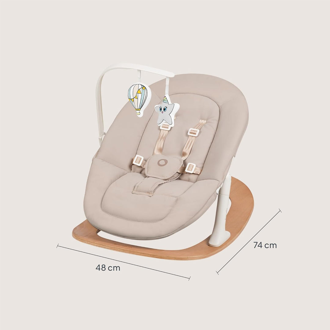 Lionelo Celia Rocker Babywippe ab Geburt bis 9 kg, verstellbare Rückenlehne, 5-Punkt-Gurt, Spielboge