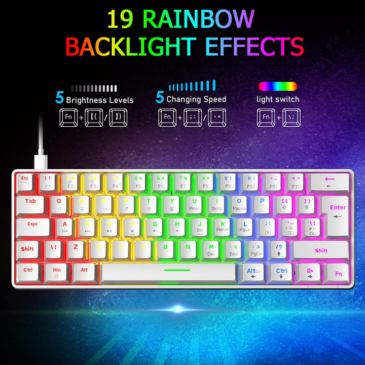 Mini 60% Gaming-Tastatur Kabelgebundene mechanische Keyboard, Kompakte Tragbare 62 Tasten, UK-Layout