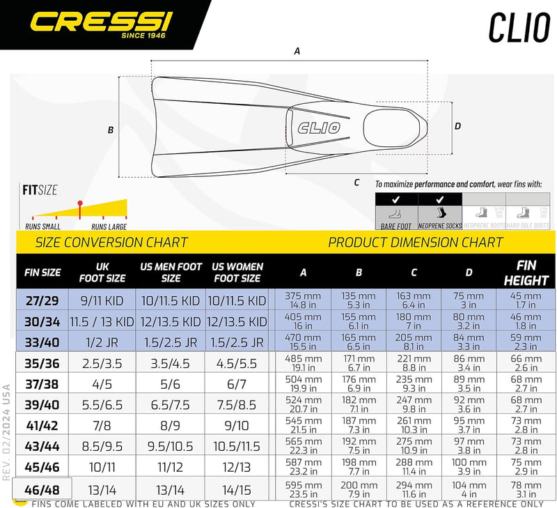 Cressi Clio zum Flossen Schwimmen, Apnoe und Schnorcheln 30/32 Gelb, 30/32 Gelb