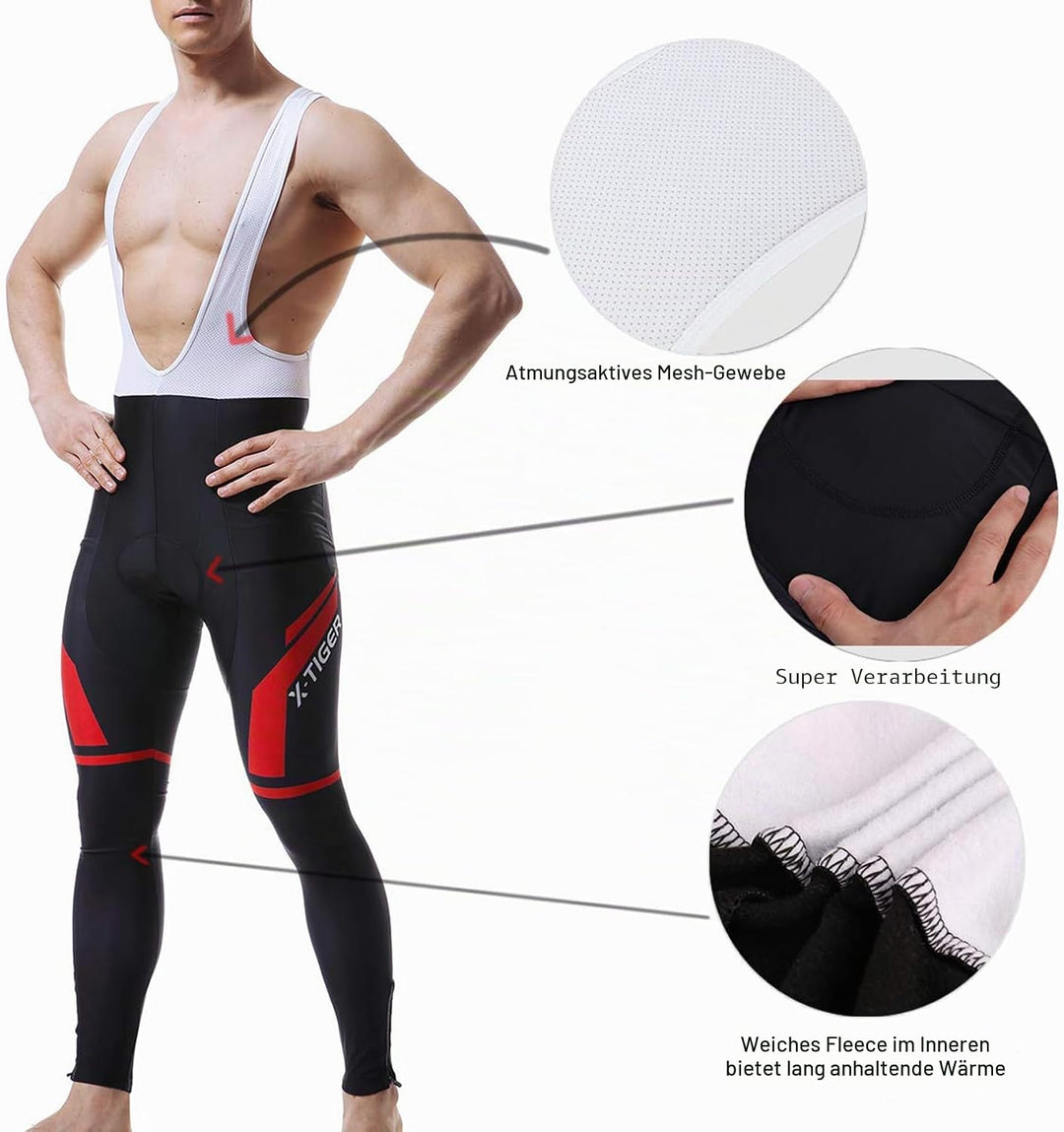 X-TIGER Herren Langarm Radtrikot Set Herbst und Winter Radsportanzüge | 5D Gel Gepolsterten Oberteil
