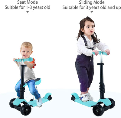 Scooter für Kinder| Tretroller mit Abnehmbarem Sitz 3-in-1 Höhenverstellbarer Kinderroller mit Leich