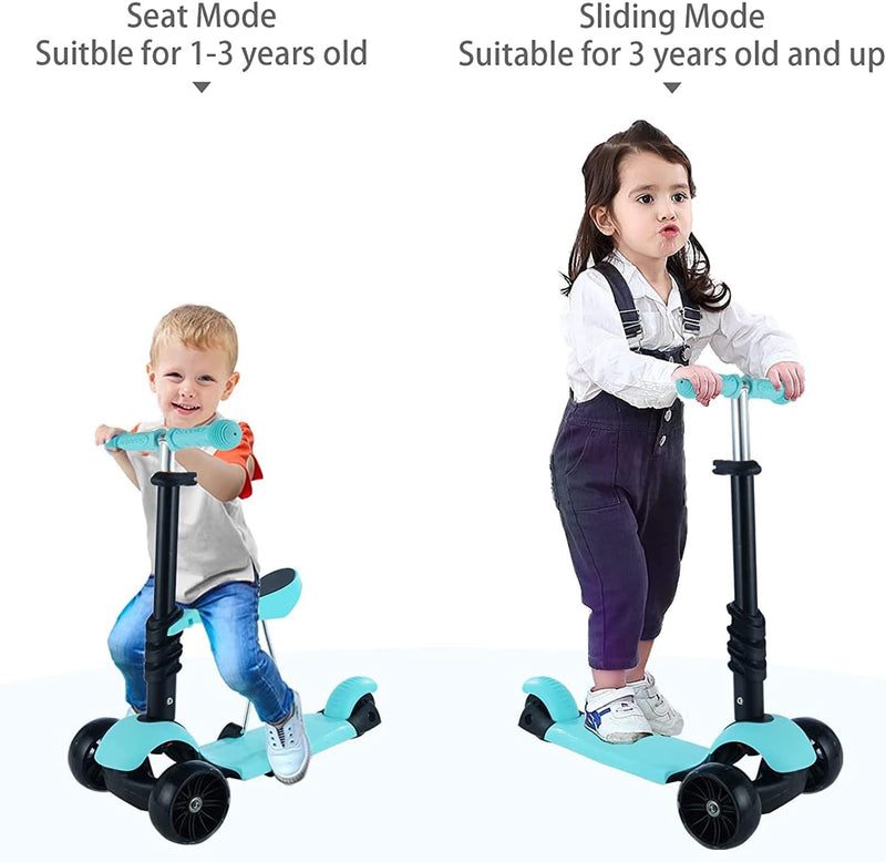 Scooter für Kinder| Tretroller mit Abnehmbarem Sitz 3-in-1 Höhenverstellbarer Kinderroller mit Leich