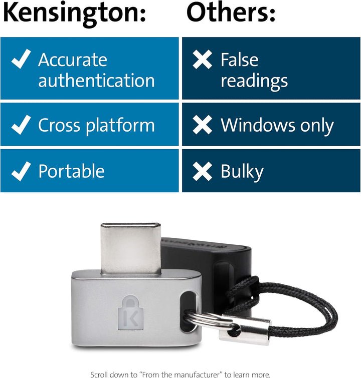 Kensington VeriMark Guard USB-C Fingerprint Security Key, FIDO2 WebAuthn/CTAP2 & FIDO U2F, Sicherhei