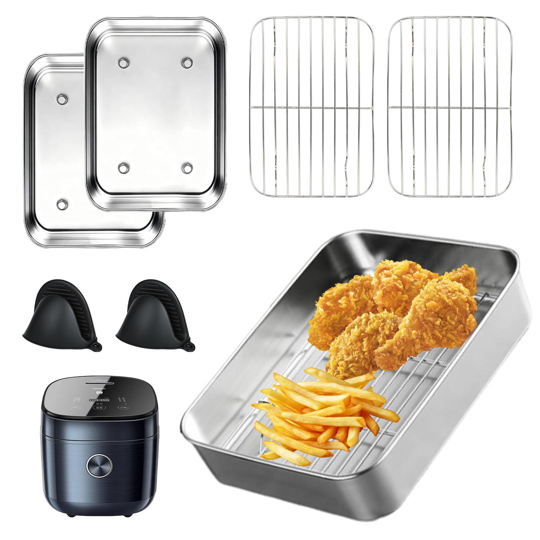 2 Pack Edelstahl Auflaufform für Airfyer, Airfryer Auflaufform, Bräter mit Sieb, Bräter für Luftfrit
