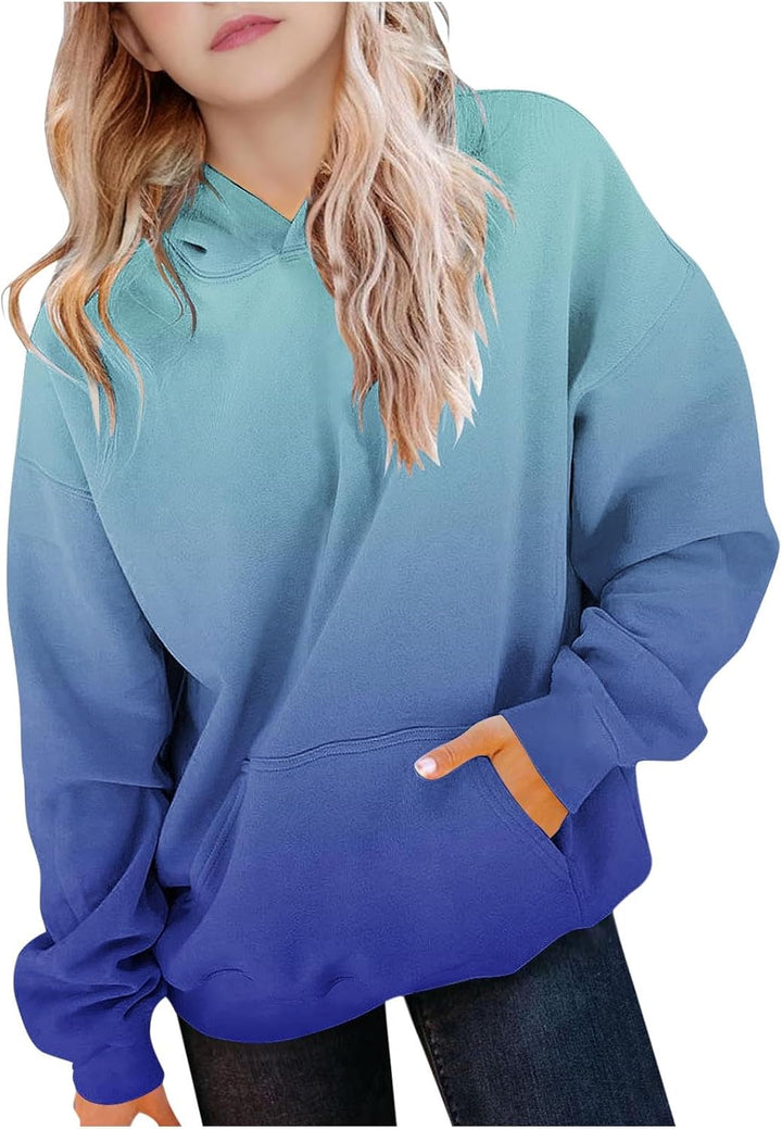 Hoodie Mädchen Oversize Kapuzenpullover Farbverlauf Mode Sweatshirt Casual Pullover mit Kapuze Tasch