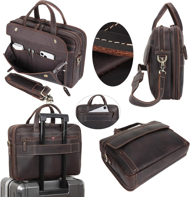TIDING Leder Aktentasche Herren 15,6 Zoll Laptoptasche Business Taschen Vintage Arbeitstasche Umhäng
