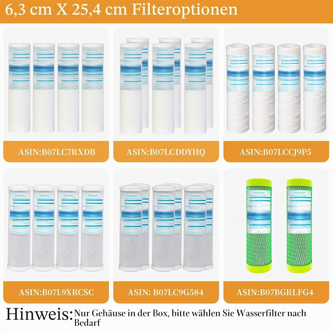 Geekpure 10-Zoll Ganzhaus Filtergehäuse - 3/4" BSP Messinganschluss - passend für 2,5" x 10" Filter