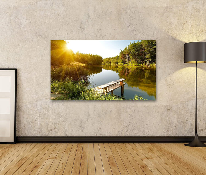 islandburner Bild auf Leinwand Sommerlandschaft Waldsee Sonnenstrahlen Bilder Wandbilder Poster, Lei