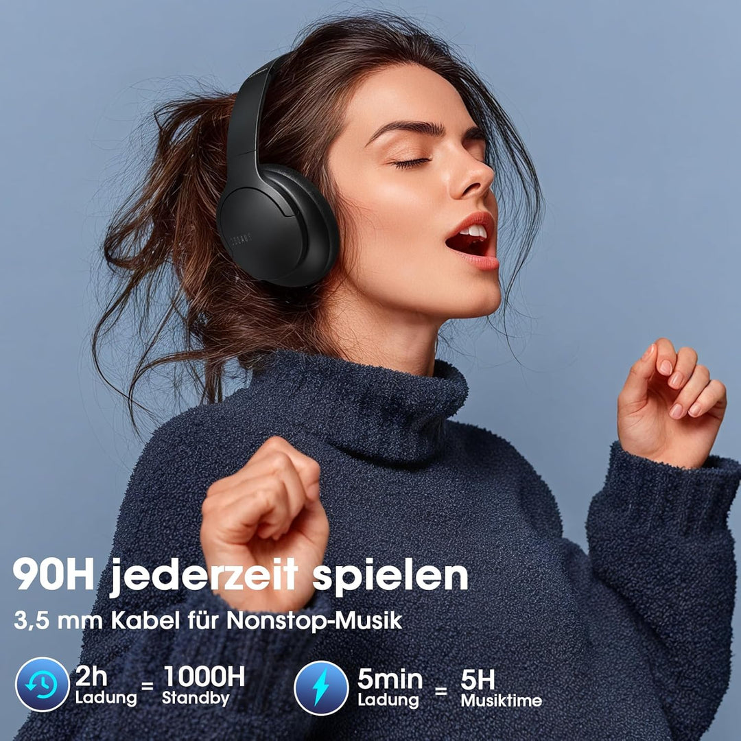 DOQAUS Bluetooth Kopfhörer Over Ear, 90 Stunden Spielzeit Kopfhörer Kabellos Bluetooth mit App-Steue