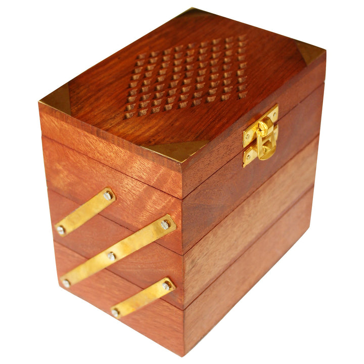 ITOS365 Handmade Wooden Jewellery Box for Women Jewel Organizer Hand Carved Jali Carvings Gift Items