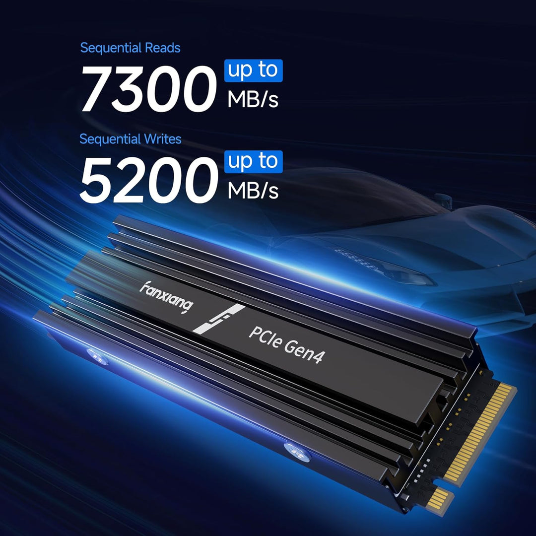 fanxiang NVMe M.2 SSD 1 TB mit Kühlkörper bis zu 7300 MB/, PCIe Gen4x4 2280 NVMe 1.4, TLC SSD mit SL