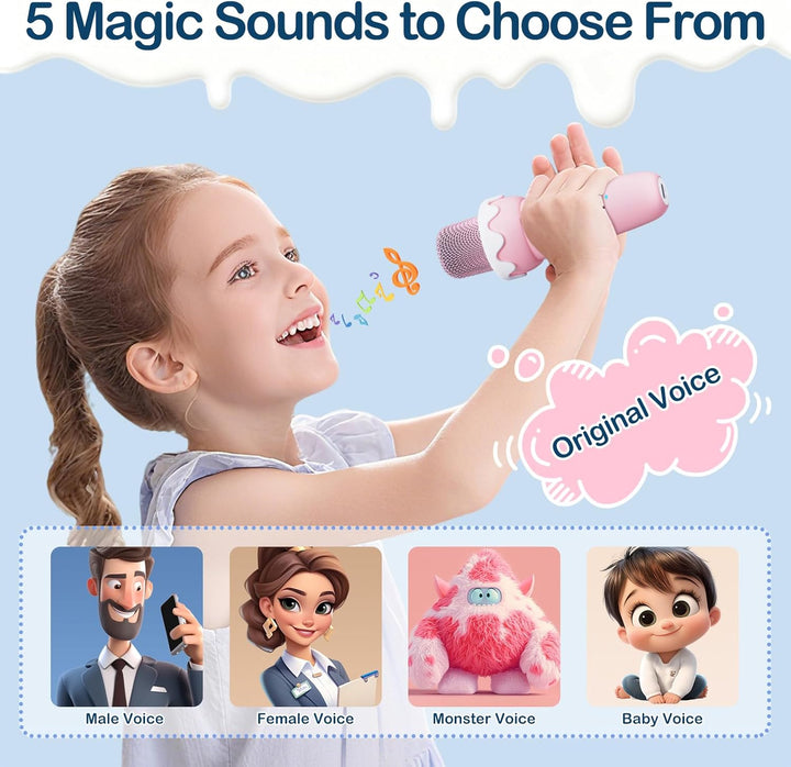 Kinder Karaoke Maschine mit 2 Mikrofonen & 5 Stimmeffekten, Tragbare Bluetooth Karaoke Anlage mit LE