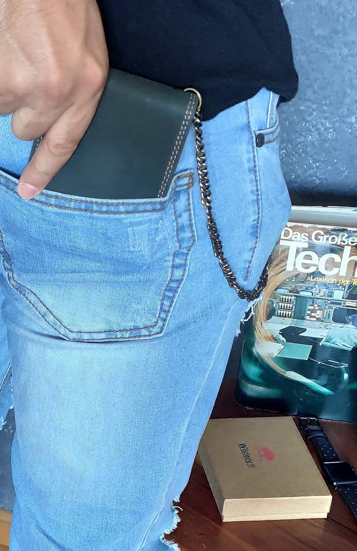 Wildery® Geldbeutel mit Kette I Biker Geldbörse mit Kette Herren I Geldtasche mit RFID Schutz I Port