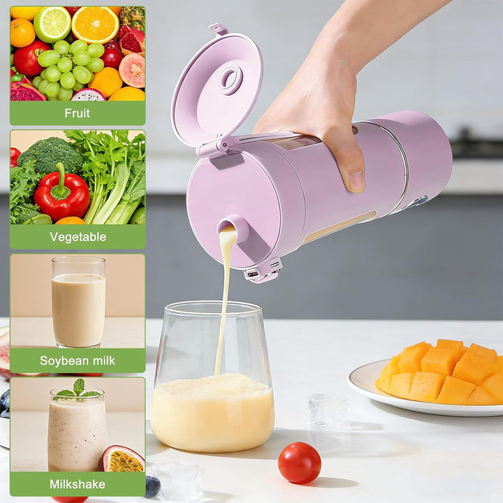 Tragbarer Mixer Smoothie Maker, 700 ml Kleiner Entsafter, Typ-C Wiederaufladbar, mit 12 Rostfreien K