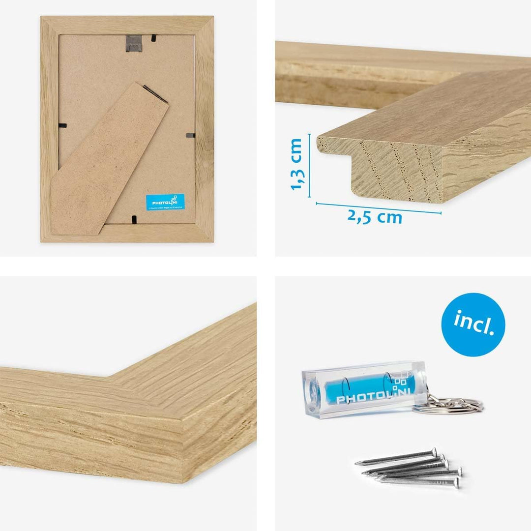 PHOTOLINI Bilderrahmen 13x18 Holz Eiche, 10er Set breite Bilderrahmen 18x13, Fotorahmen 13 x 18 Holz