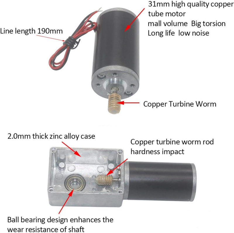 24V Schneckengetriebemotor, Reversibler Schneckengetriebemotor mit Hohem Drehmoment 8mm Elektrischer