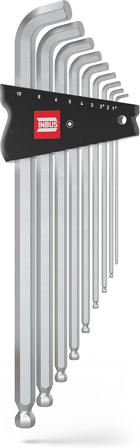 INBUS® 70211 Winkelschraubendreher Set 9tlg, 1.5–10mm, mit 100° Winkel & Kugelkopf — Made in Germany