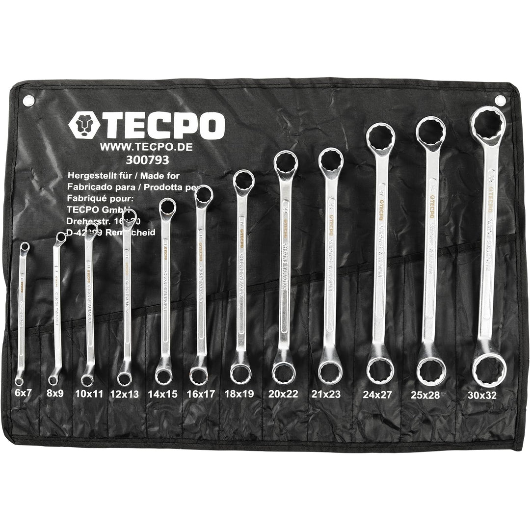 TECPO Doppel Ringschlüssel Satz 12-teilig 6-32mm Cr-V doppel-gekröpft abgewinkelt Set Gabelschlüssel