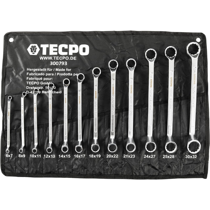 TECPO Doppel Ringschlüssel Satz 12-teilig 6-32mm Cr-V doppel-gekröpft abgewinkelt Set Gabelschlüssel