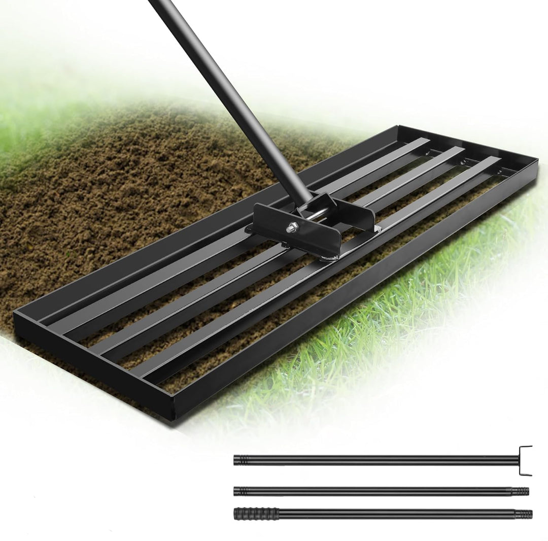 Garten Rasen-Nivellierungsrechen Edelstahl 75x25 cm mit Stiel – Robuster Nivellierrechen für Rasen,