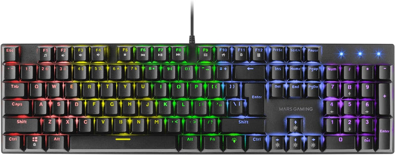 MARSGAMING MK422 Schwarz, Mechanische Gaming Tastatur RGB, Antighosting, Blauer Mechanischer Switch,